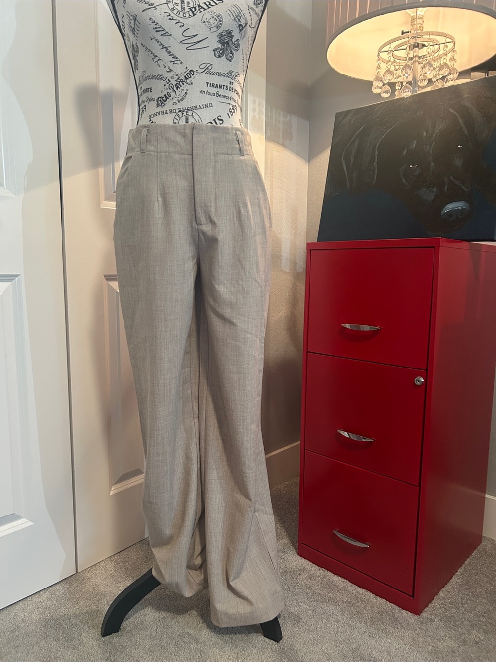 NWT High-Waist Wide-Leg Tailored Pants in Light Taupe
